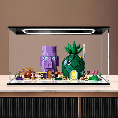 LEGO 11386 SpongeBob Bikini Bottom Spiegel-Acryl-Vitrine mit Ringlicht & UV-bedrucktem Hintergrund - Staubgeschützte Ausstellung