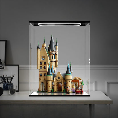 LEGO 75969 Hogwarts Astronomy Tower Mirror Acrylic Display Case with Ring Light & UV-Printed Background - Dustproof Showcase