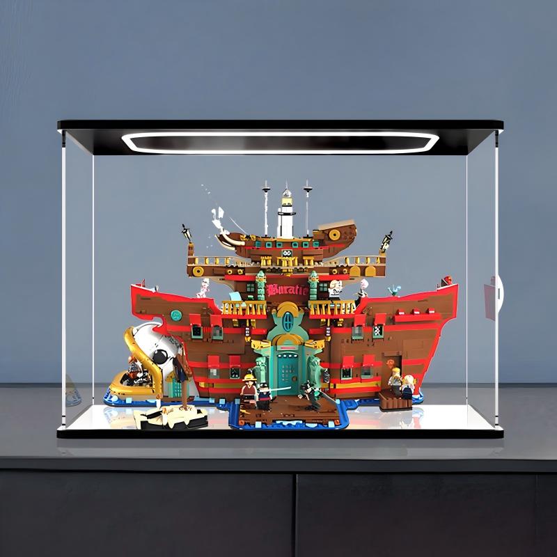 LEGO 75640 海上餐厅巴拉蒂 镜面亚克力展示盒 带环形灯和UV印刷背景 - 防尘展示柜