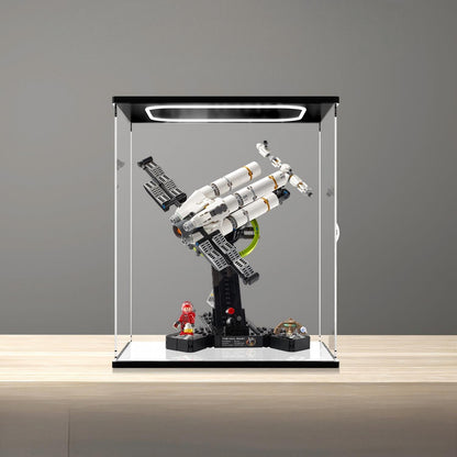 LEGO 11389 Project Hail Mary Mirror Acrylic Display Case with Ring Light & UV-Printed Background - Dustproof Showcase