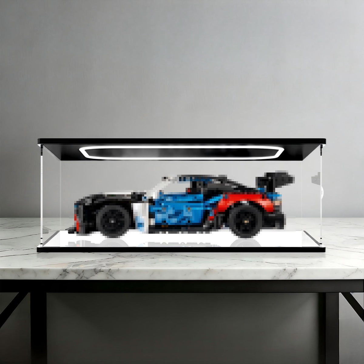 LEGO 42226 BMW M4 GT3 EVO 镜面亚克力展示盒，带环形灯和UV印刷背景 - 防尘展示柜