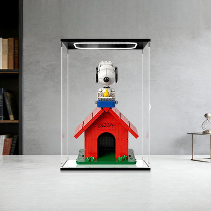 LEGO 21368 Peanuts: Espelho para Casinha do Snoopy com Vitrine de Exibição em Acrílico com Anel de Luz e Fundo Impresso em UV - Vitrine à Prova de Poeira