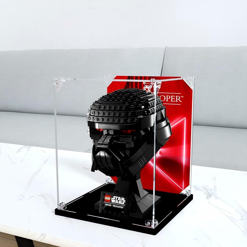 Acrylic Display Case for LEGO 75343 Dark Trooper Helmet, with Themed Printed Background & Dustproof Box