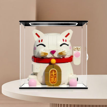 LEGO 40813 Lucky Cat Mirror Acrylic Display Case with Ring Light & UV-Printed Background - Dustproof Showcase