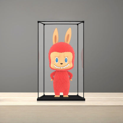 Boîte d'exposition en acrylique avec miroir pour Pop Mart Labubu Holiday, avec anneau lumineux et fond imprimé UV - Vitrine anti-poussière