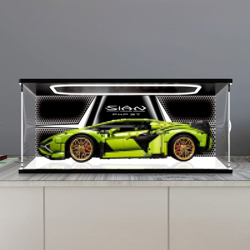 LEGO 42115 Mirror Acrylic Display Case with Ring Light & UV-Printed Background - Dustproof Showcase