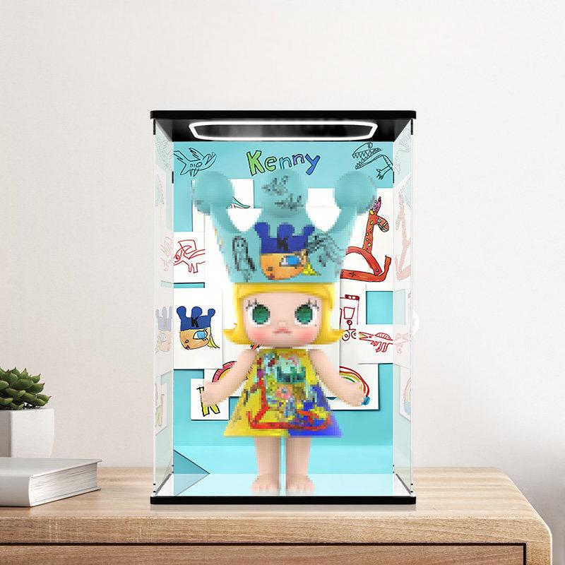Convient pour les vitrines Pop Mart Molly Kenny – Présentoir avec fond imprimé UV et base miroir
