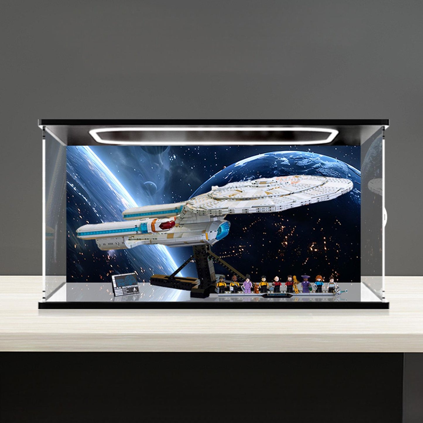 LEGO 10356 Mirror Acrylic Display Case with Ring Light & UV-Printed Background - Dustproof Showcase