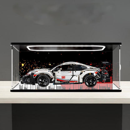 LEGO 42096 Mirror Acrylic Display Case with Ring Light & UV-Printed Background - Dustproof Showcase