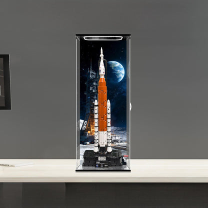 LEGO 42221 Mirror Acrylic Display Case with Ring Light & UV-Printed Background - Dustproof Showcase