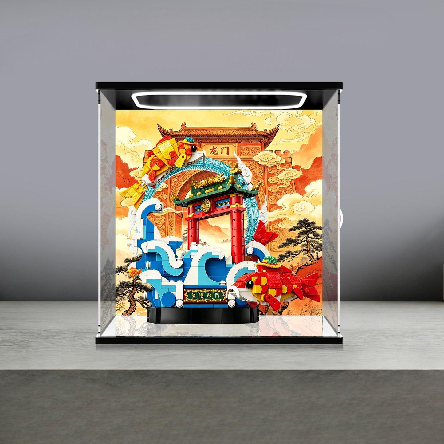 LEGO 80120 Mirror Acrylic Display Case with Ring Light & UV-Printed Background - Dustproof Showcase