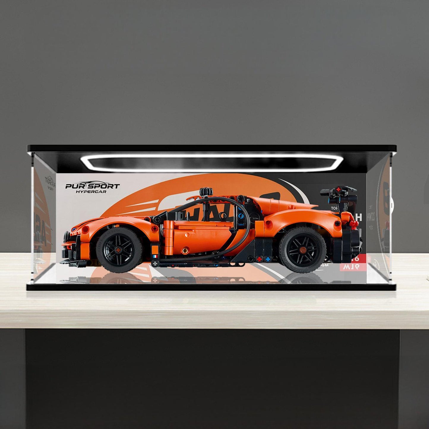 LEGO 42222 Mirror Acrylic Display Case with Ring Light & UV-Printed Background - Dustproof Showcase