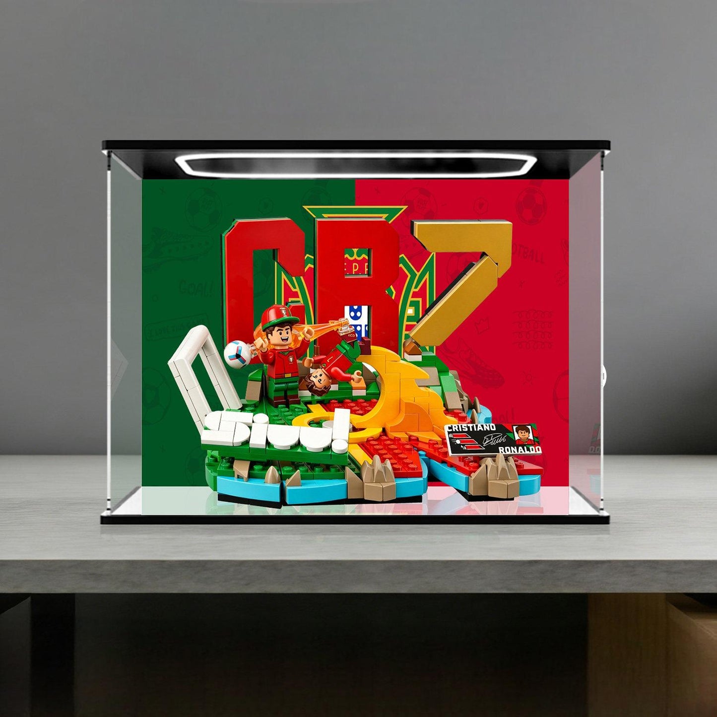 LEGO 43012 Mirror Acrylic Display Case with Ring Light & UV-Printed Background - Dustproof Showcase