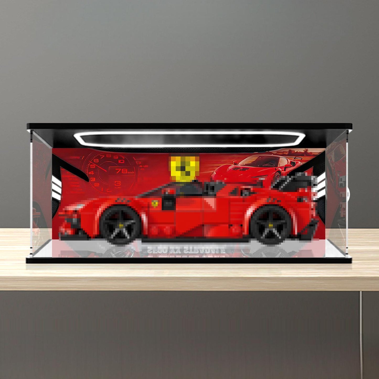 LEGO 77254 Mirror Acrylic Display Case with Ring Light & UV-Printed Background - Dustproof Showcase