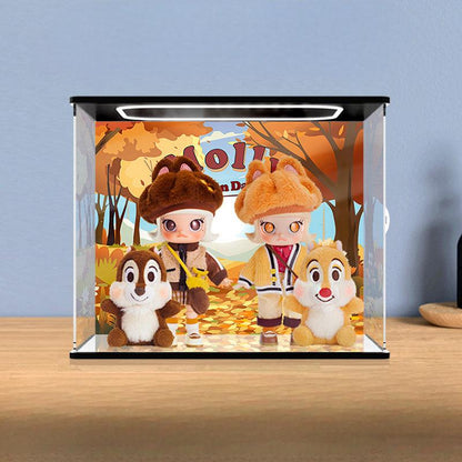 Pop Mart MOLLY Chip 'n Dale Mirror Acrylic Display Case with Ring Light & UV-Printed Background - Dustproof Showcase