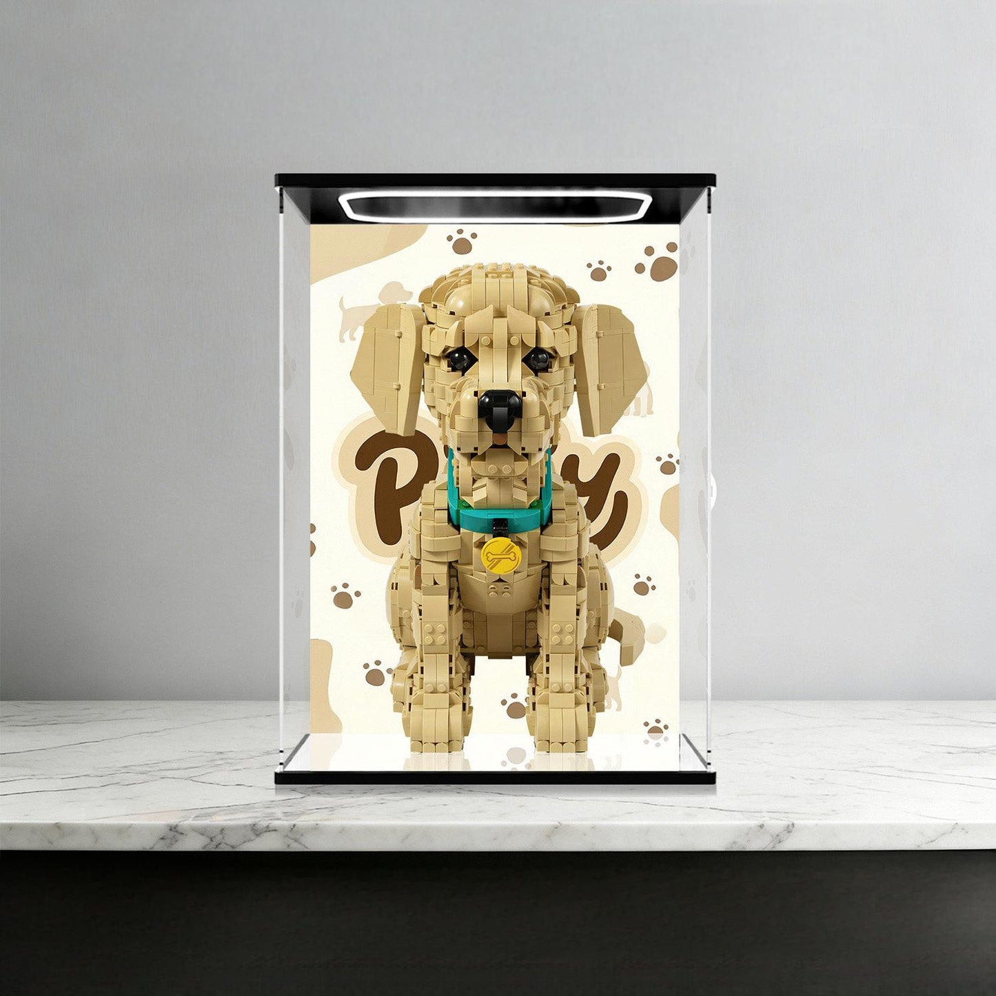LEGO 11384 Mirror Acrylic Display Case with Ring Light & UV-Printed Background - Dustproof Showcase