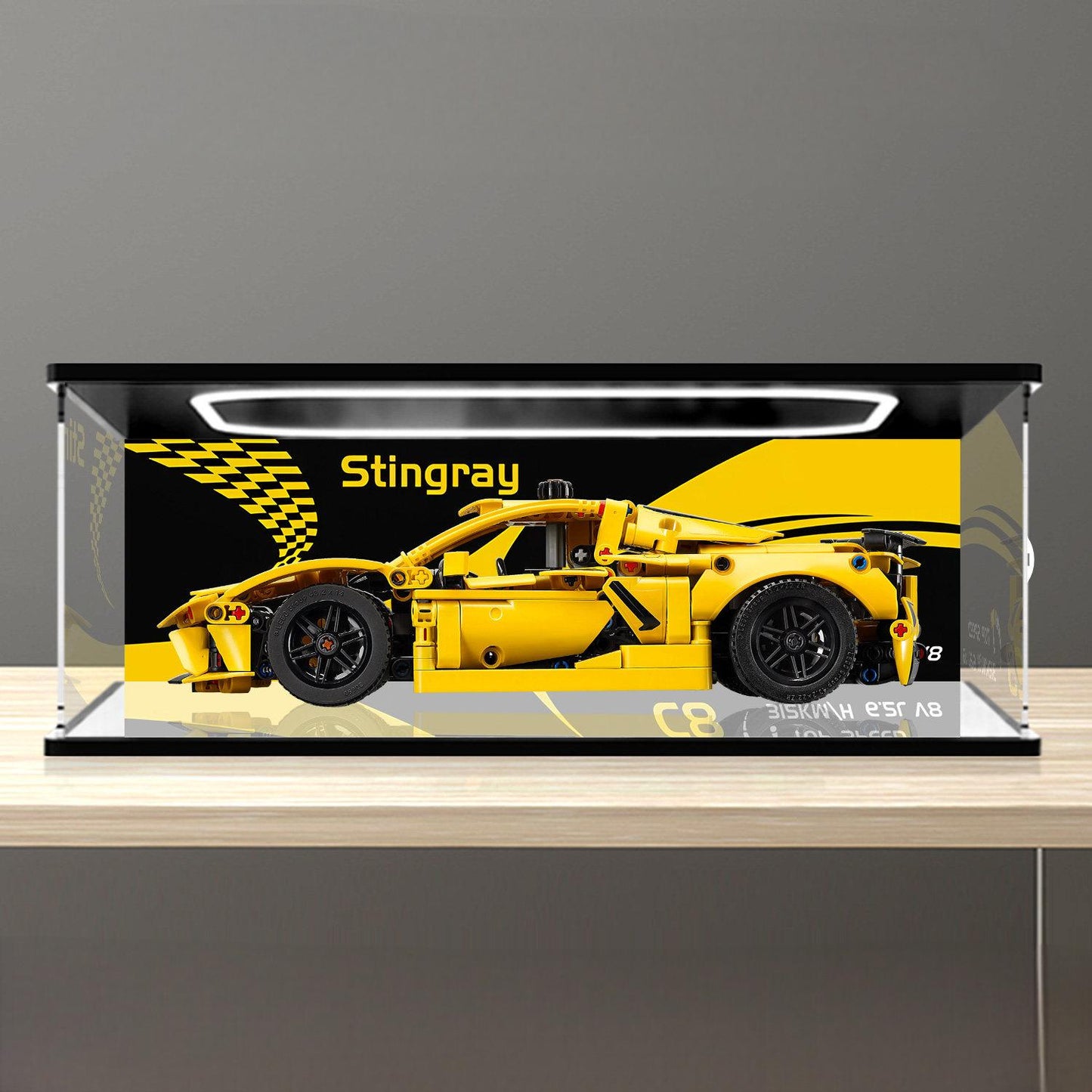 LEGO 42205 Mirror Acrylic Display Case with Ring Light & UV-Printed Background - Dustproof Showcase