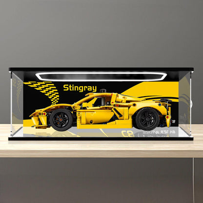 LEGO 42205 Mirror Acrylic Display Case with Ring Light & UV-Printed Background - Dustproof Showcase