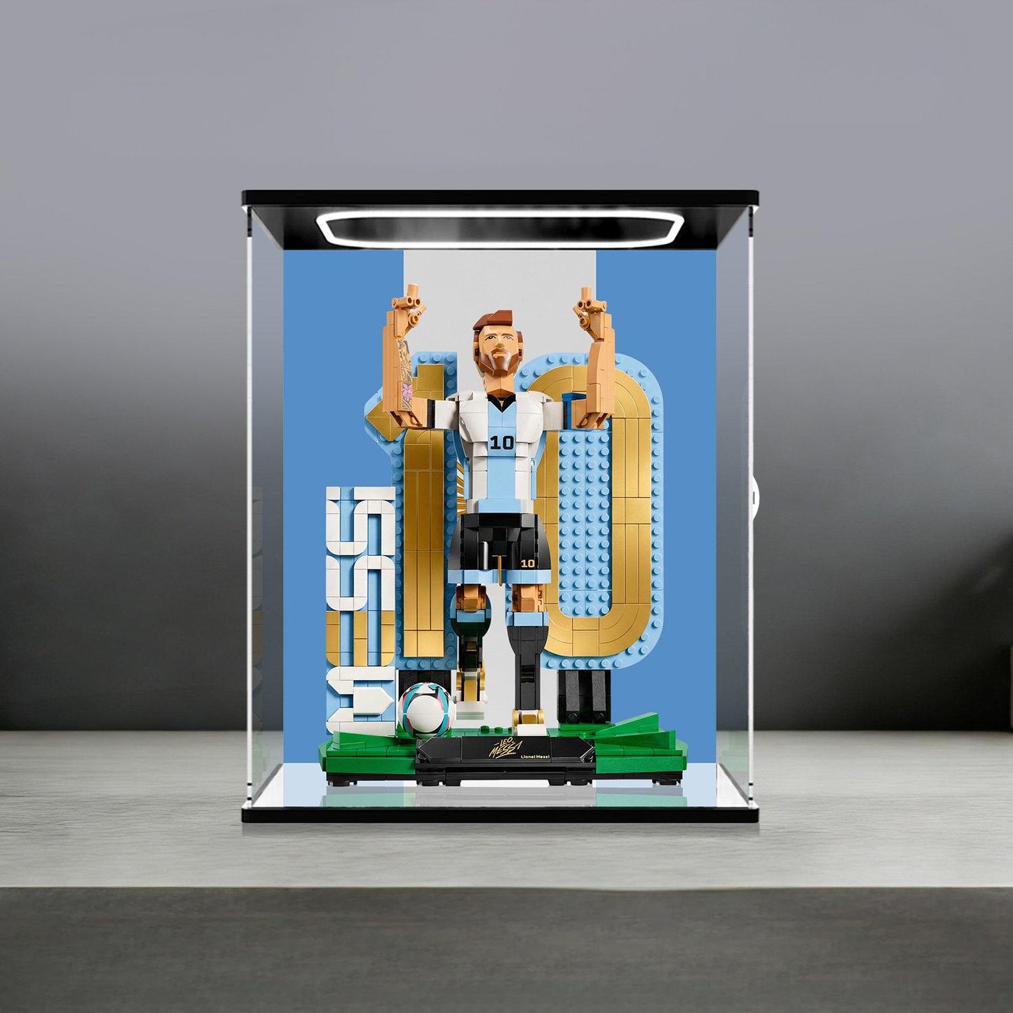 LEGO 43015 Mirror Acrylic Display Case with Ring Light & UV-Printed Background - Dustproof Showcase