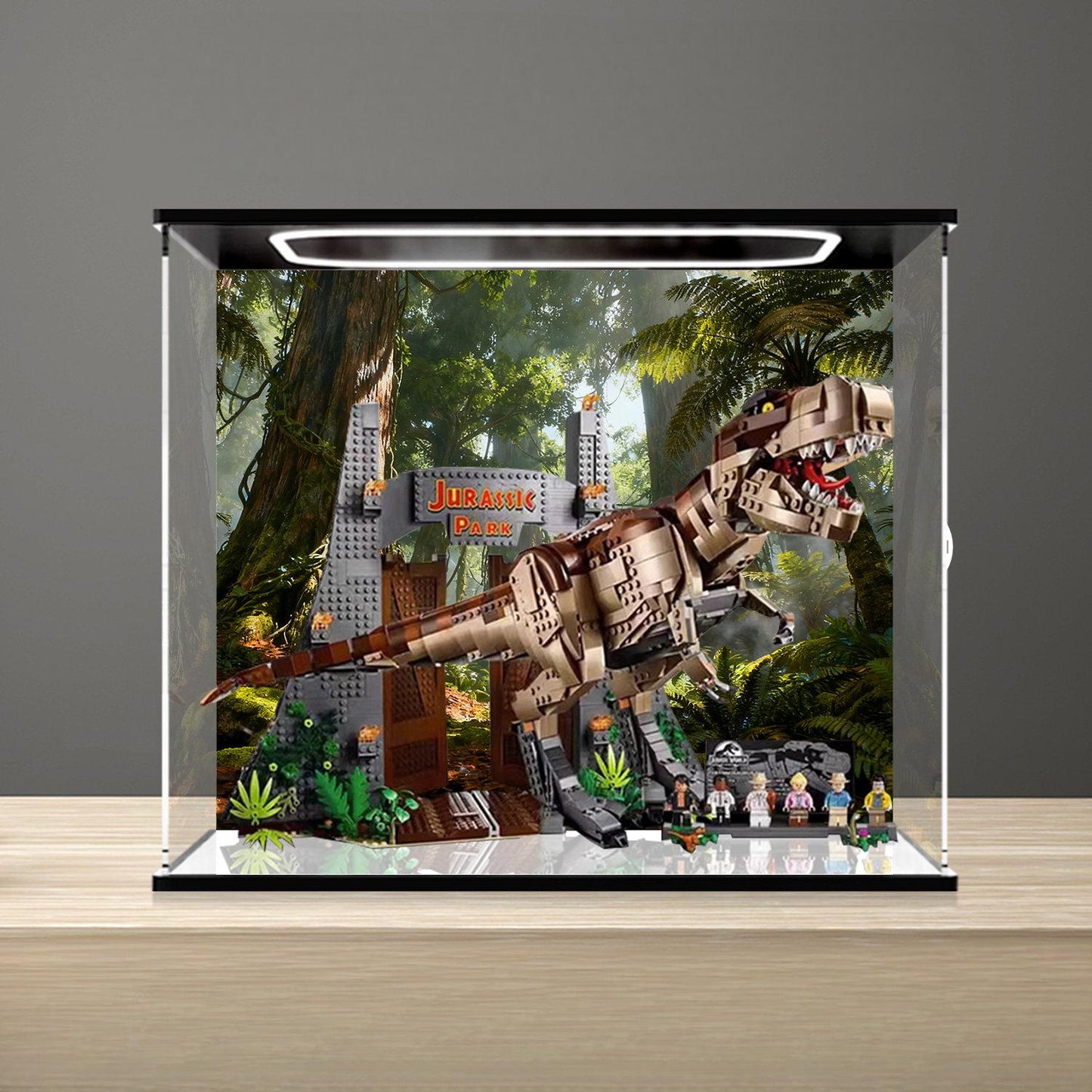 LEGO 75936 Mirror Acrylic Display Case with Ring Light & UV-Printed Background - Dustproof Showcase