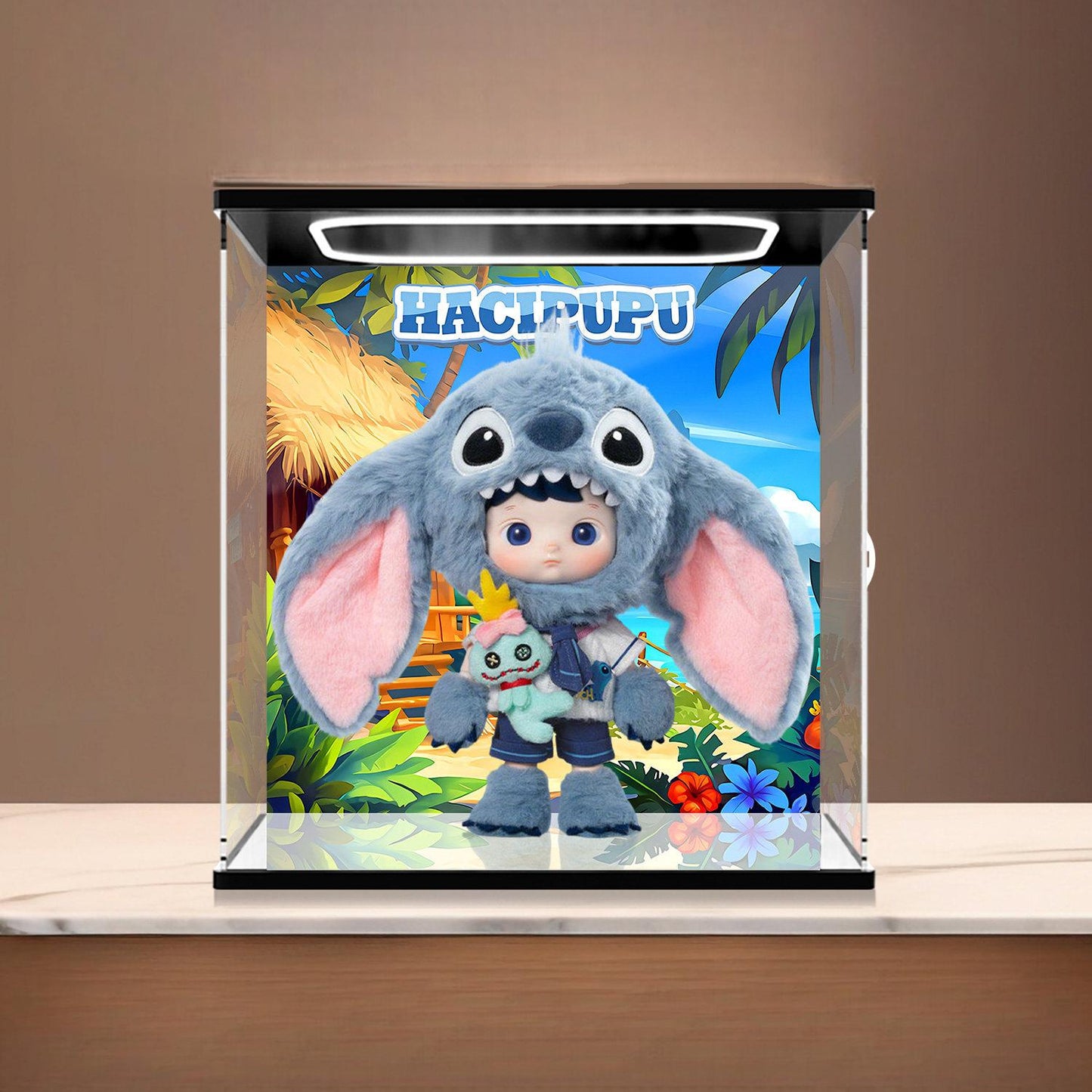Convient pour vitrine Pop Mart Hacipupu – Vitrine avec fond imprimé UV et base miroir