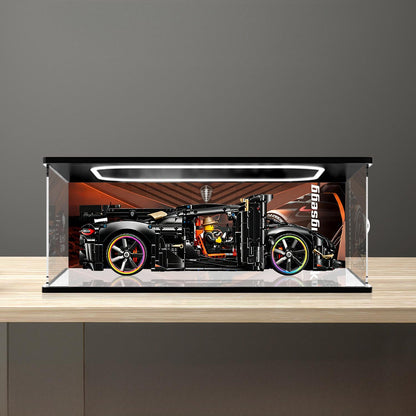 LEGO 42232 ケーニグセグ スーパーカー用ディスプレイケース – UVプリント背景＆ミラーベース付きショーケース