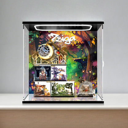 Pop Mart Zsiga Mirror Acrylic Display Case with Ring Light & UV-Printed Background - Dustproof Showcase