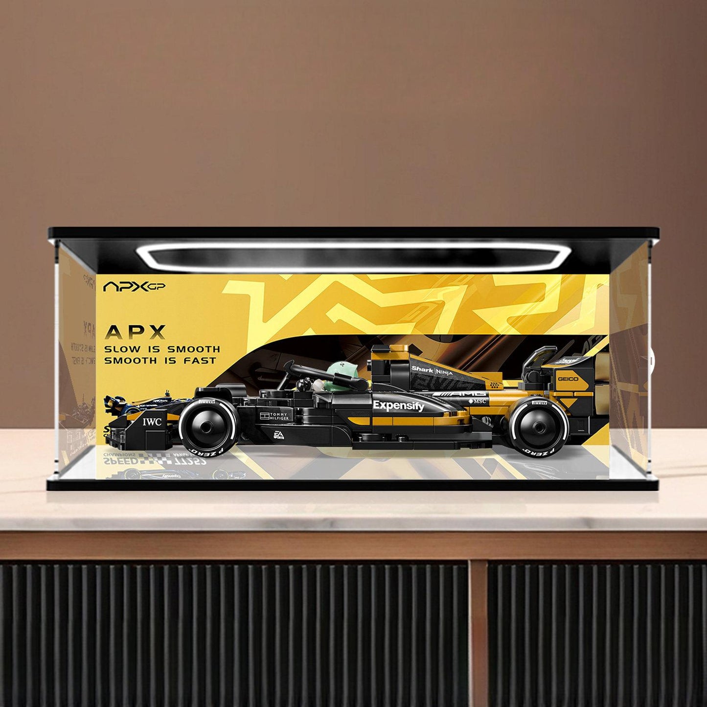 LEGO 77252 Mirror Acrylic Display Case with Ring Light & UV-Printed Background - Dustproof Showcase