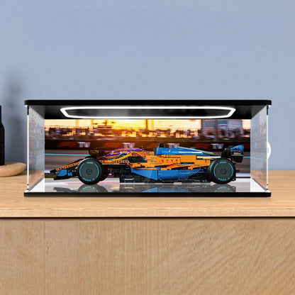 LEGO 42141 Mirror Acrylic Display Case with Ring Light & UV-Printed Background - Dustproof Showcase