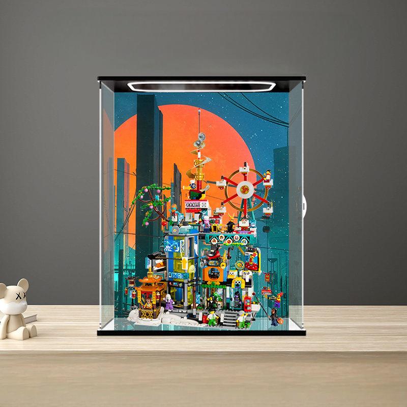 LEGO 80054 Mirror Acrylic Display Case with Ring Light & UV-Printed Background - Dustproof Showcase