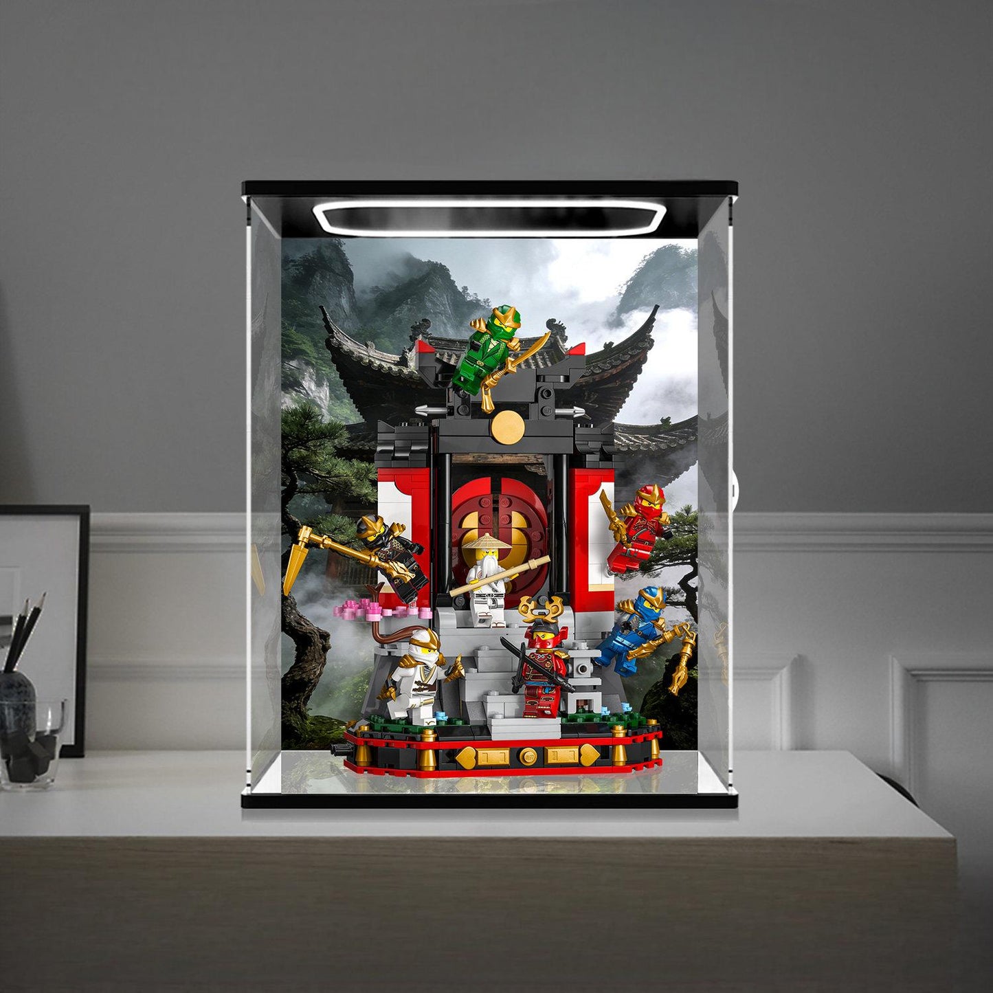 LEGO 71866 Mirror Acrylic Display Case with Ring Light & UV-Printed Background - Dustproof Showcase