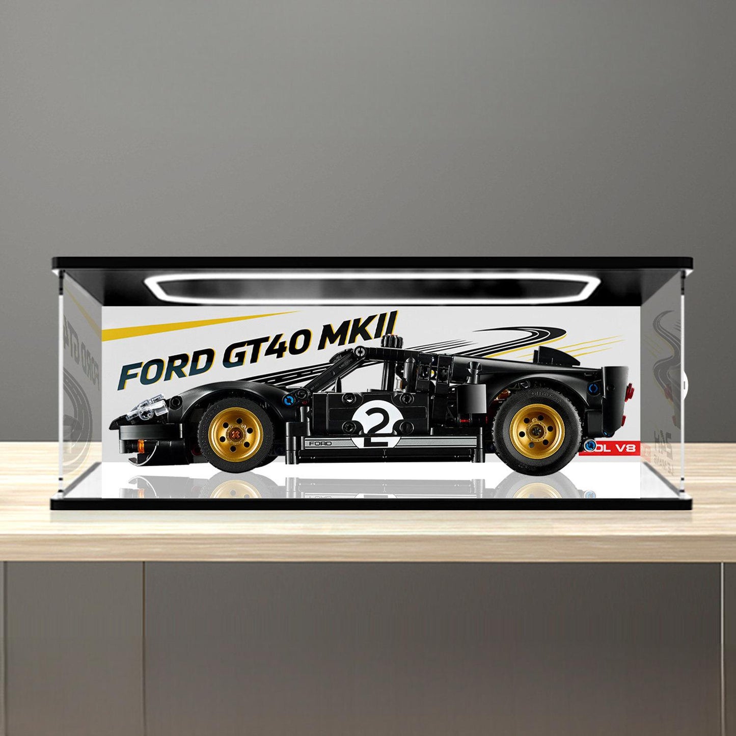 LEGO 42223 Mirror Acrylic Display Case with Ring Light & UV-Printed Background - Dustproof Showcase