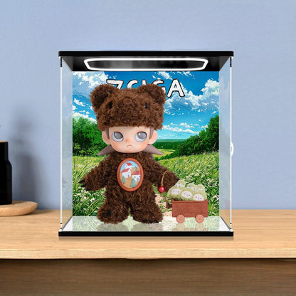Pop Mart ZSIGA Mirror Acrylic Display Case with Ring Light & UV-Printed Background - Dustproof Showcase