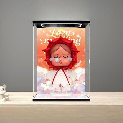 Convient pour la vitrine Pop Mart Pucky Lazy Series – Vitrine avec arrière-plan imprimé UV et base miroir