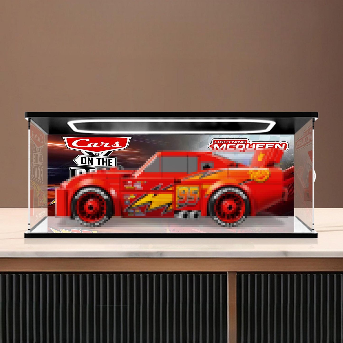 LEGO 77255 Mirror Acrylic Display Case with Ring Light & UV-Printed Background - Dustproof Showcase