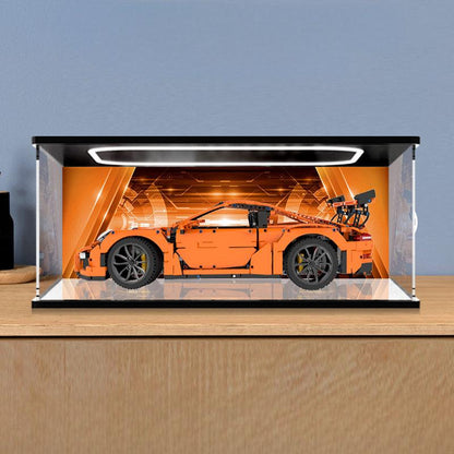 LEGO 42056 Mirror Acrylic Display Case with Ring Light & UV-Printed Background - Dustproof Showcase