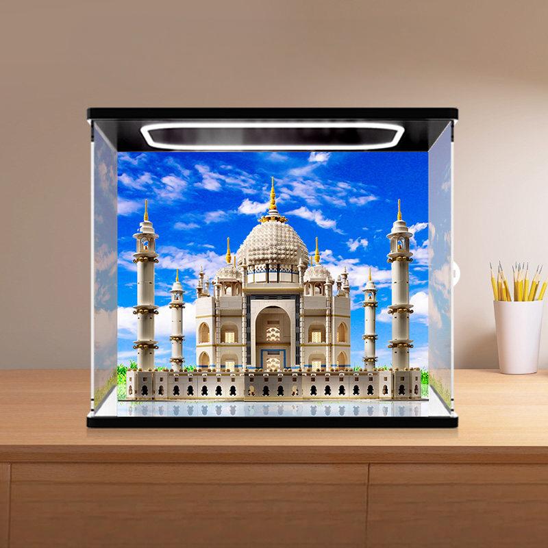 LEGO 10256 Mirror Acrylic Display Case with Ring Light & UV-Printed Background - Dustproof Showcase