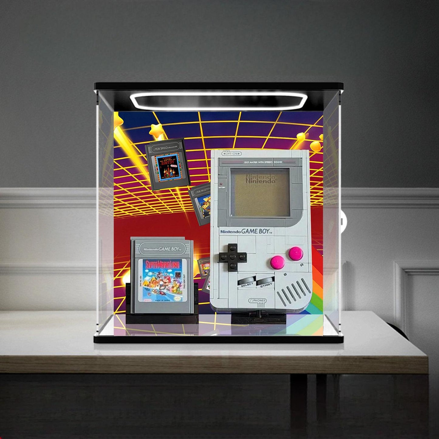 LEGO 72046 Mirror Acrylic Display Case with Ring Light & UV-Printed Background - Dustproof Showcase