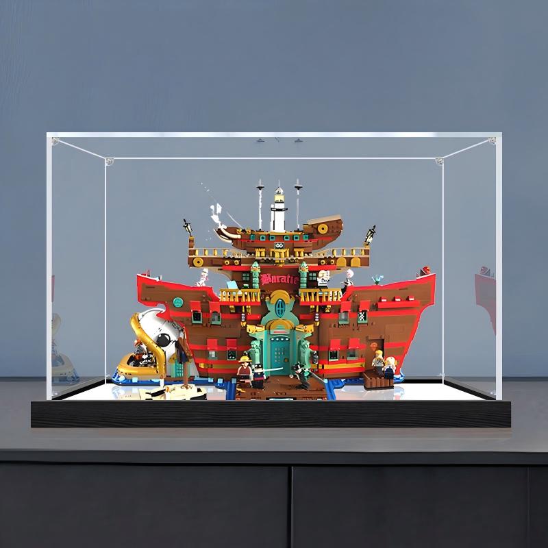 LEGO 75640 海上餐厅巴拉蒂 镜面亚克力展示盒 带环形灯和UV印刷背景 - 防尘展示柜