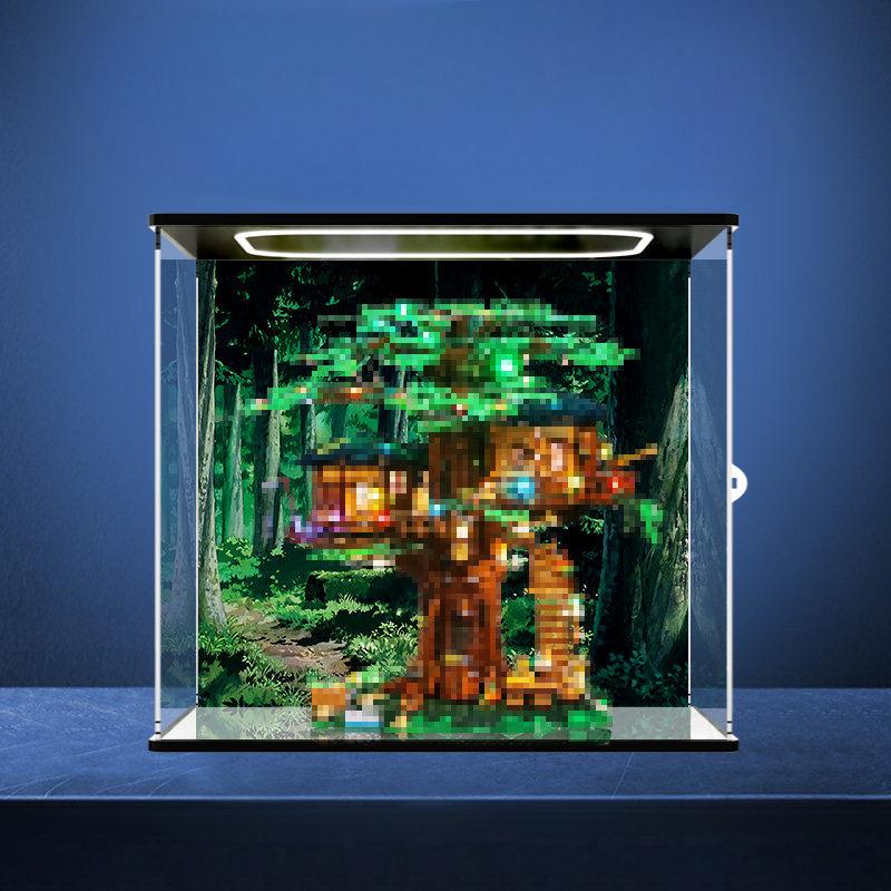 LEGO 21318 Mirror Acrylic Display Case with Ring Light & UV-Printed Background - Dustproof Showcase