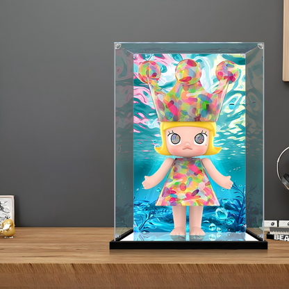 Suitable for Pop Mart Hirono Weather You Series Display Case – Showcase with UV-Printed Background & Mirror Base