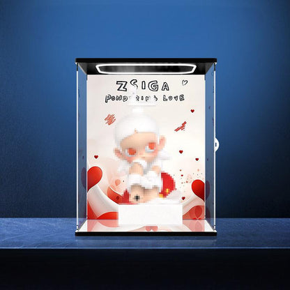 Pop Mart Zsiga Pondering Love Series Mirror Acrylic Display Case with Ring Light & UV-Printed Background - Dustproof Showcase
