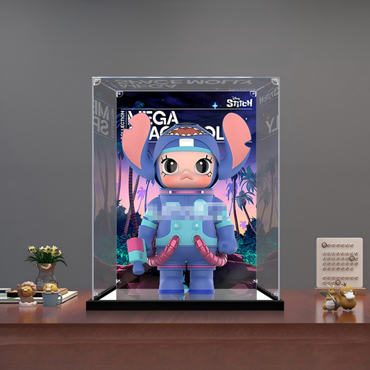 Suitable for Pop Mart Mega Space Molly x Disney Stitch Display Case – 25x25x35cm Showcase with UV-Printed Background & Mirror Base