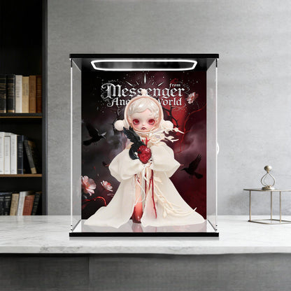 Pop Mart Messenger From Another World Mirror Acrylic Display Case with Ring Light & UV-Printed Background - Dustproof Showcase