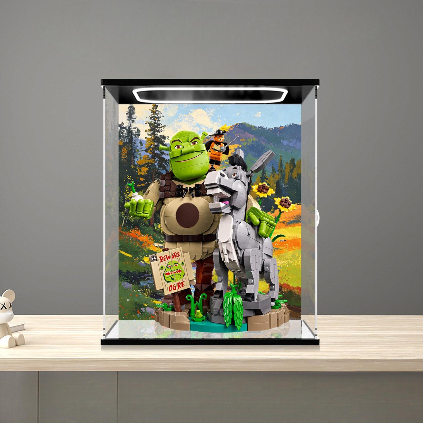 LEGO 72423 Mirror Acrylic Display Case with Ring Light & UV-Printed Background - Dustproof Showcase