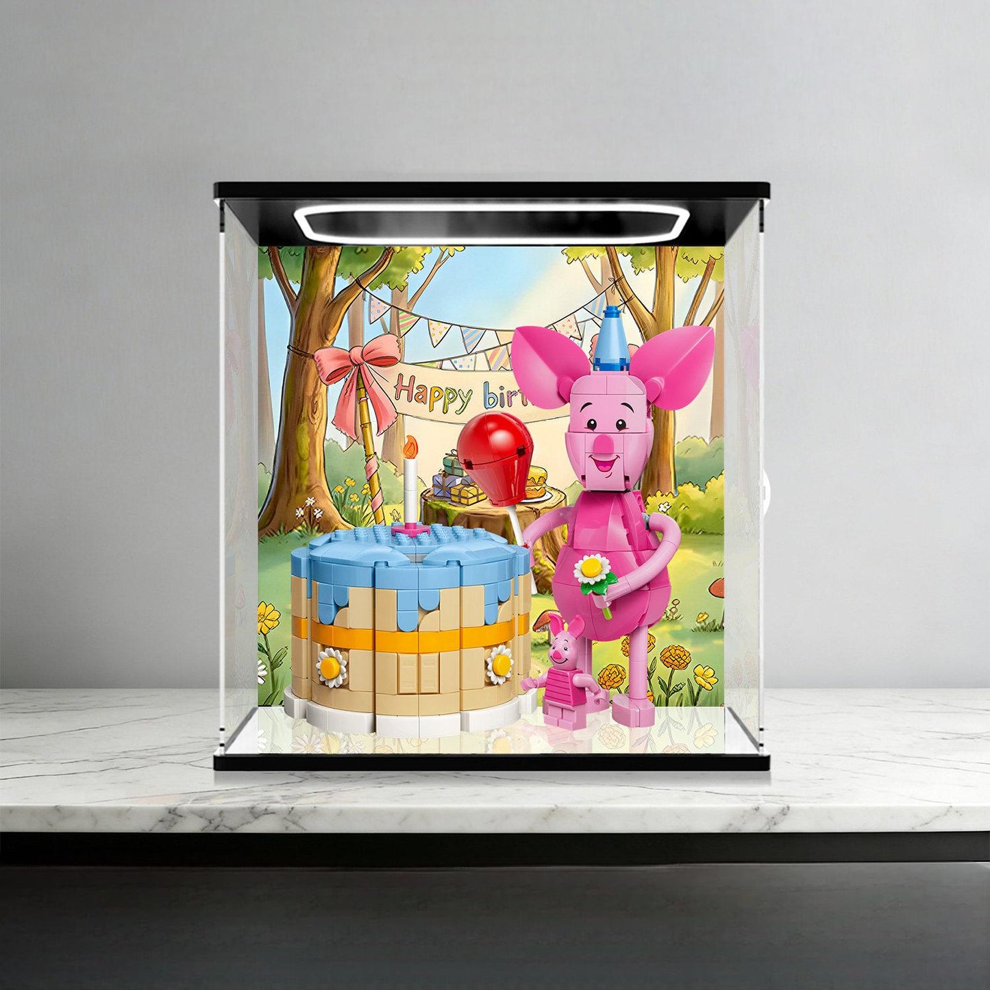 LEGO 43305 Mirror Acrylic Display Case with Ring Light & UV-Printed Background - Dustproof Showcase