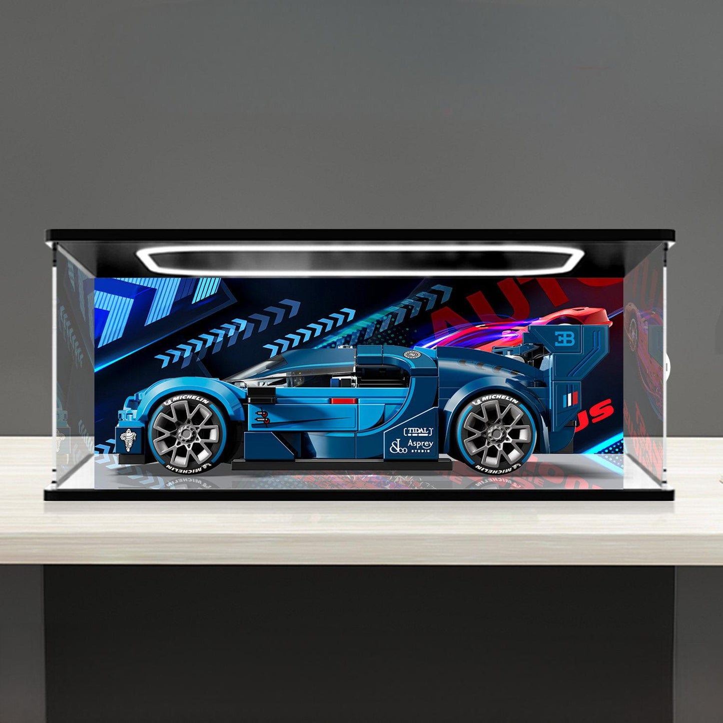 LEGO 77253 Mirror Acrylic Display Case with Ring Light & UV-Printed Background - Dustproof Showcase