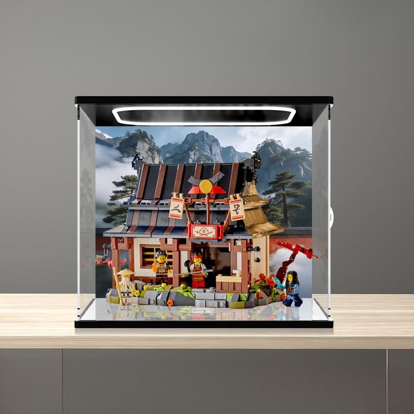 LEGO 71858 Mirror Acrylic Display Case with Ring Light & UV-Printed Background - Dustproof Showcase
