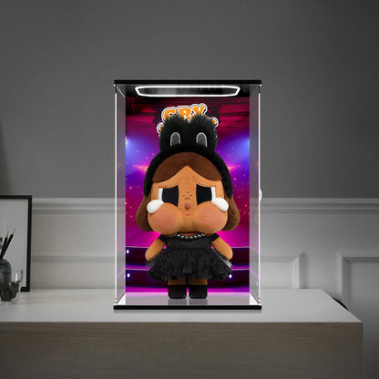 Pop Mart Crybaby Stage Series Mirror Acrylic Display Case with Ring Light & UV-Printed Background - Dustproof Showcase