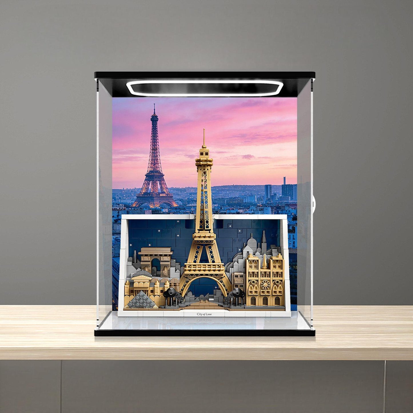 LEGO 21064 Mirror Acrylic Display Case with Ring Light & UV-Printed Background - Dustproof Showcase